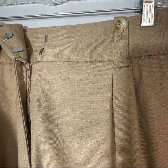 REISS Esther Wool Silk Linen Blend Pleat Front Trousers High Rise Pants In Tan 8 - Picture 12 of 16